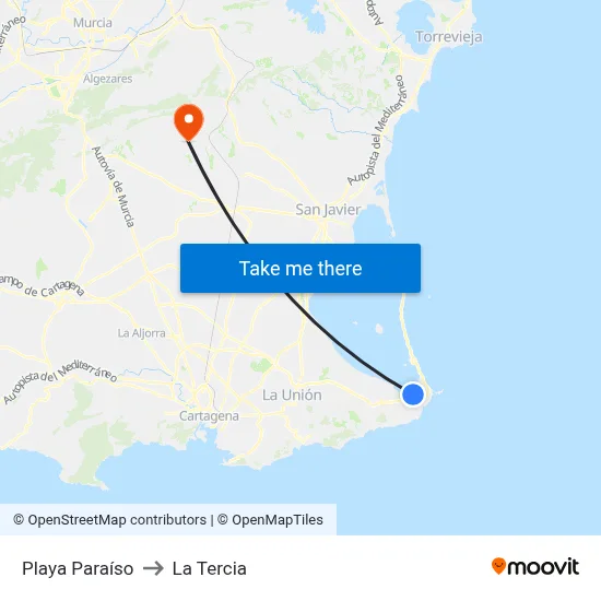 Playa Paraíso to La Tercia map