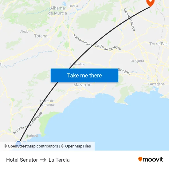 Hotel Senator to La Tercia map