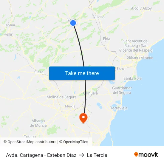 Avda. Cartagena - Esteban Díaz to La Tercia map