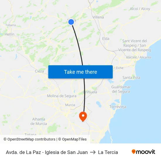 Avda. de La Paz - Iglesia de San Juan to La Tercia map