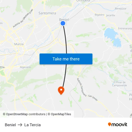 Beniel to La Tercia map