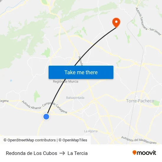 Redonda de Los Cubos to La Tercia map