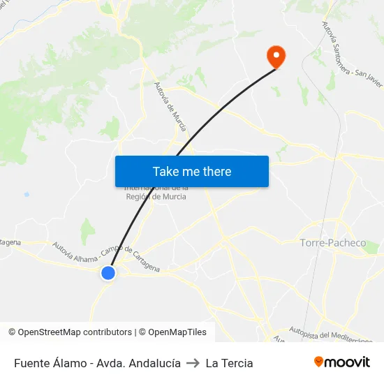 Fuente Álamo - Avda. Andalucía to La Tercia map