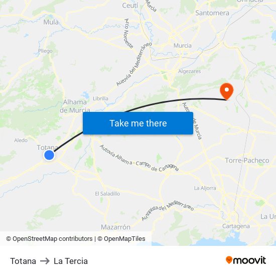 Totana to La Tercia map