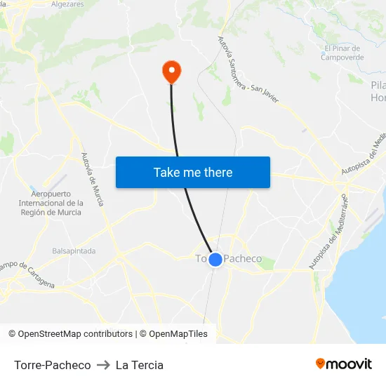 Torre-Pacheco to La Tercia map