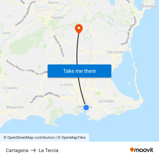 Cartagena to La Tercia map