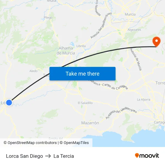 Lorca San Diego to La Tercia map