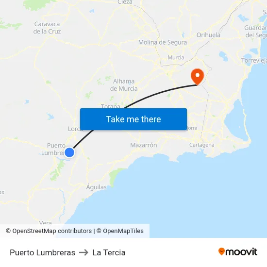 Puerto Lumbreras to La Tercia map