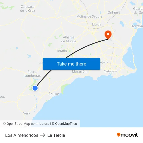 Los Almendricos to La Tercia map