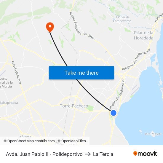 Avda. Juan Pablo II - Polideportivo to La Tercia map