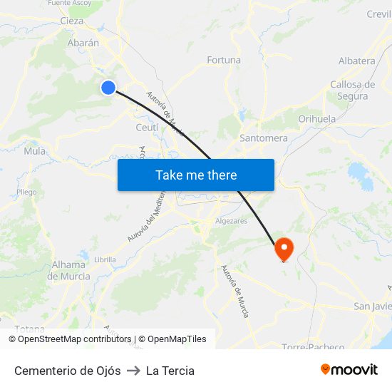 Cementerio de Ojós to La Tercia map