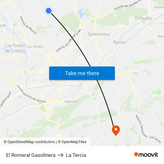 El Romeral Gasolinera to La Tercia map