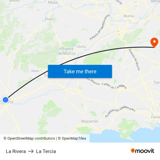 La Rivera to La Tercia map