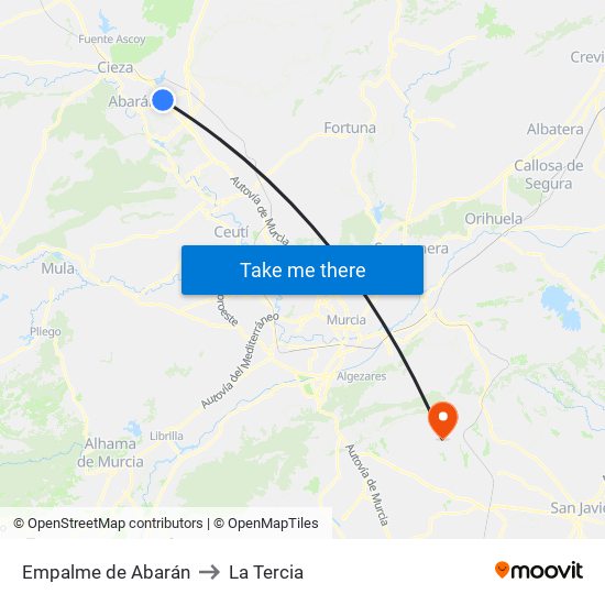 Empalme de Abarán to La Tercia map