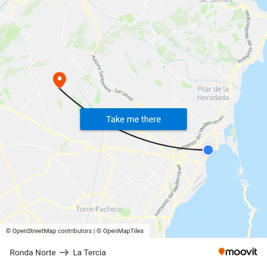 Ronda Norte to La Tercia map