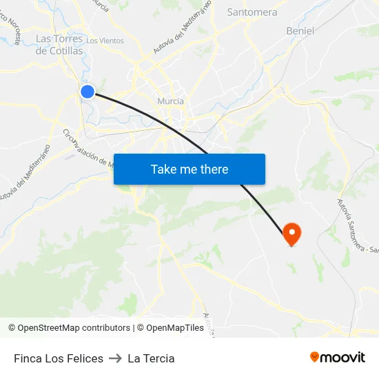 Finca Los Felices to La Tercia map