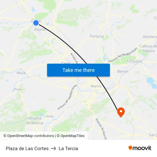 Plaza de Las Cortes to La Tercia map
