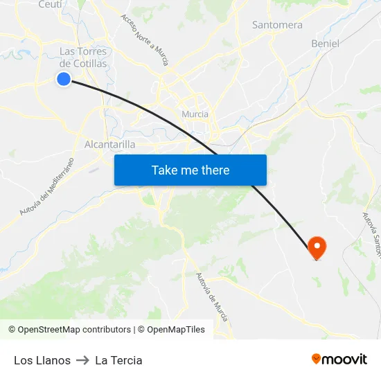 Los Llanos to La Tercia map