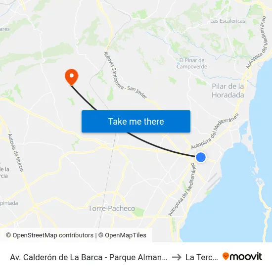 Av. Calderón de La Barca - Parque Almansa to La Tercia map
