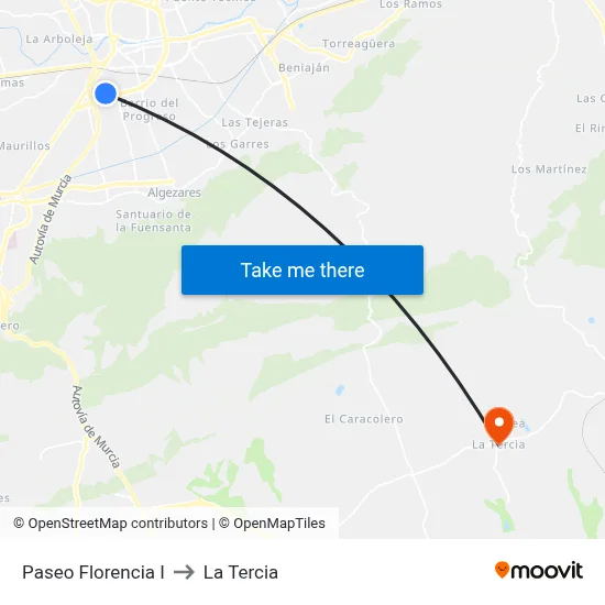 Paseo Florencia I to La Tercia map