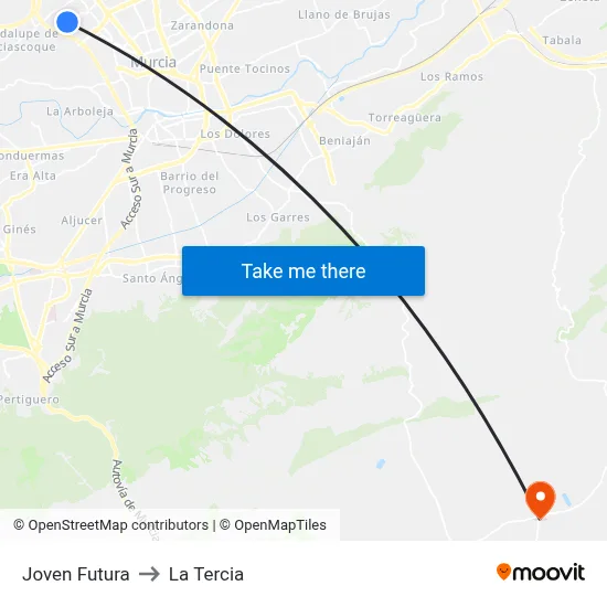 Joven Futura to La Tercia map