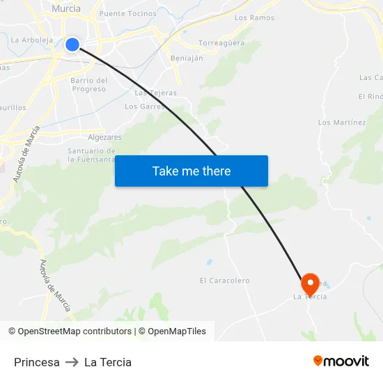 Princesa to La Tercia map