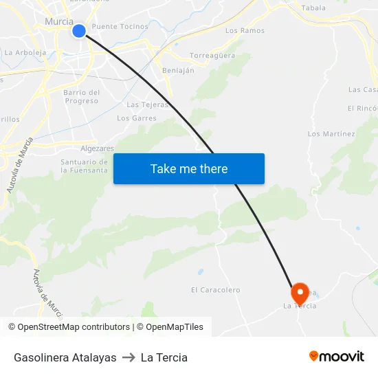 Gasolinera Atalayas to La Tercia map
