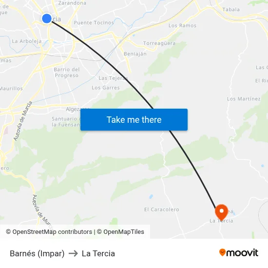 Barnés (Impar) to La Tercia map