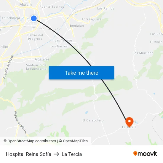 Hospital Reina Sofía to La Tercia map