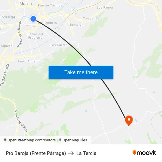 Pío Baroja (Frente Párraga) to La Tercia map