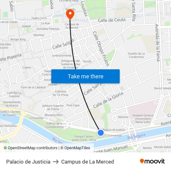 Palacio de Justicia to Campus de La Merced map