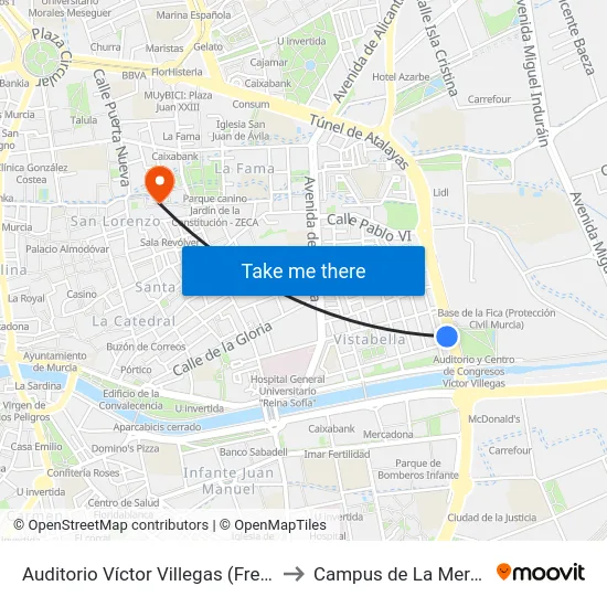 Auditorio Víctor Villegas (Frente) to Campus de La Merced map