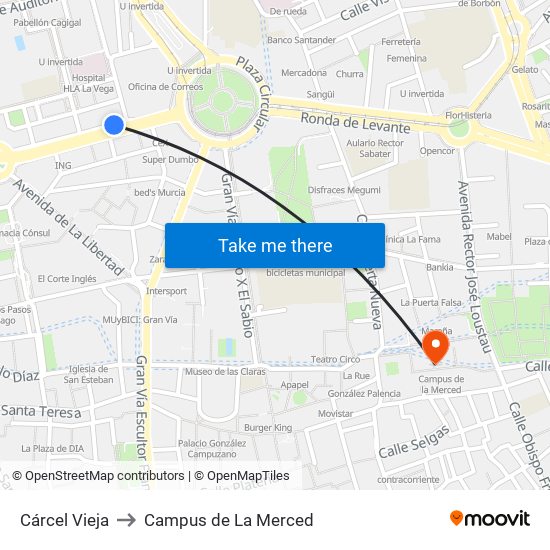 Cárcel Vieja to Campus de La Merced map