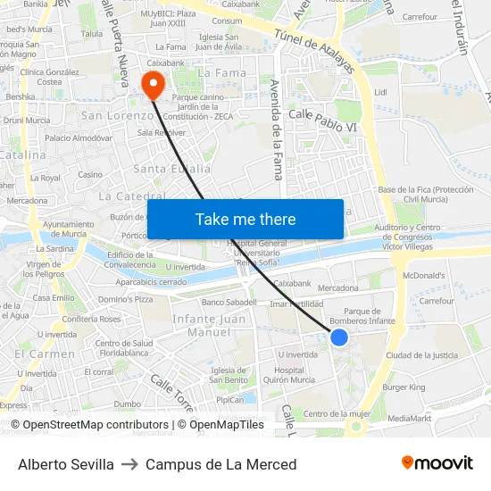 Alberto Sevilla to Campus de La Merced map