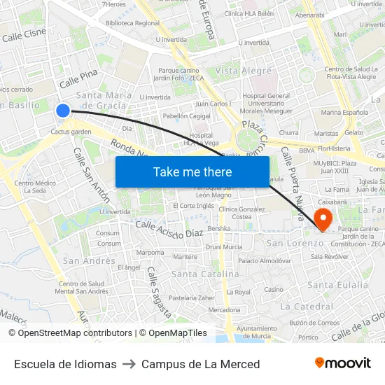 Escuela de Idiomas to Campus de La Merced map