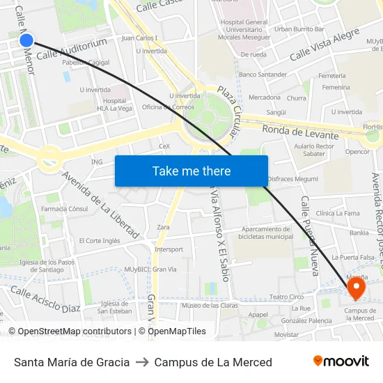 Santa María de Gracia to Campus de La Merced map