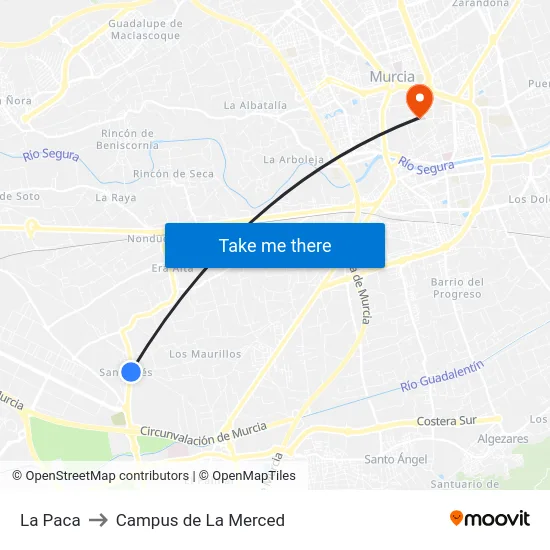 La Paca to Campus de La Merced map