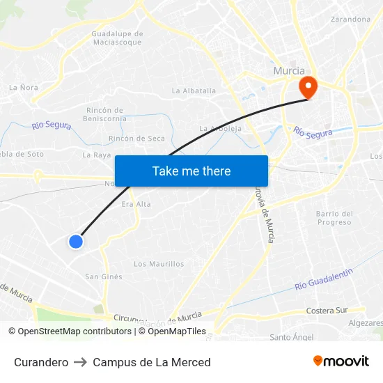 Curandero to Campus de La Merced map