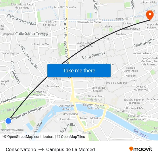 Conservatorio to Campus de La Merced map