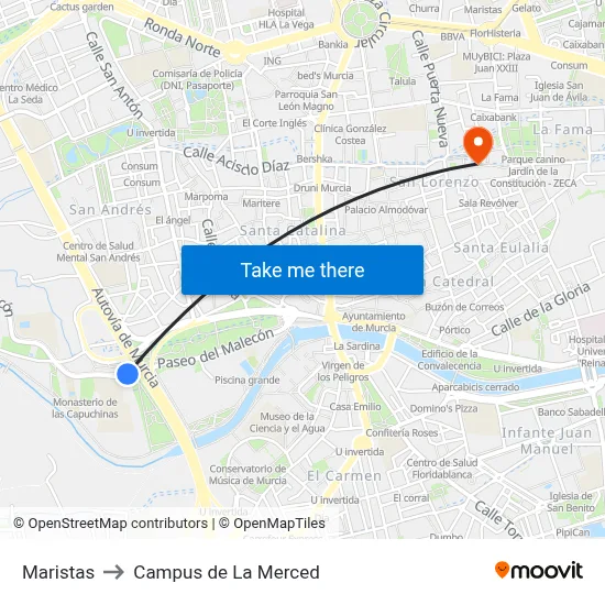 Maristas to Campus de La Merced map
