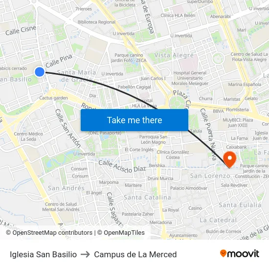 Iglesia San Basilio to Campus de La Merced map