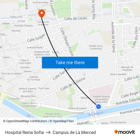 Hospital Reina Sofía to Campus de La Merced map