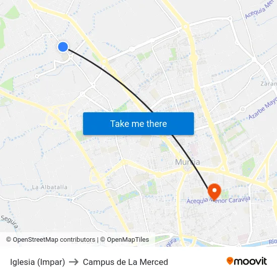 Iglesia (Impar) to Campus de La Merced map