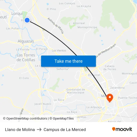 Llano de Molina to Campus de La Merced map