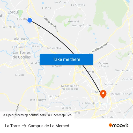 La Torre to Campus de La Merced map
