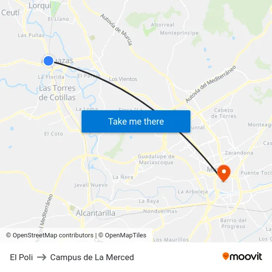El Poli to Campus de La Merced map