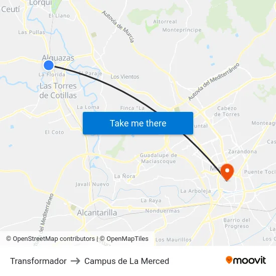 Transformador to Campus de La Merced map