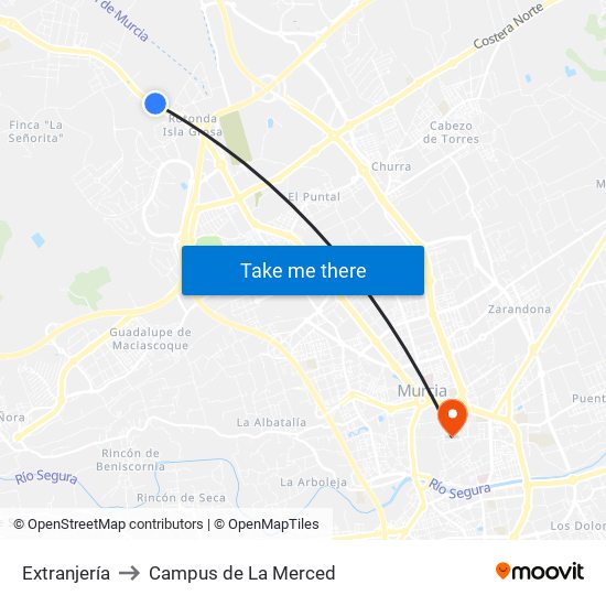 Extranjería to Campus de La Merced map