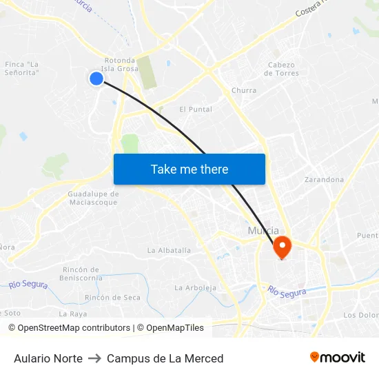 Aulario Norte to Campus de La Merced map