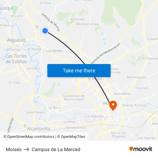 Moisés to Campus de La Merced map